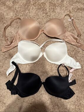 3 Victoria’s Secret Women's Bras - Nude, White & Black